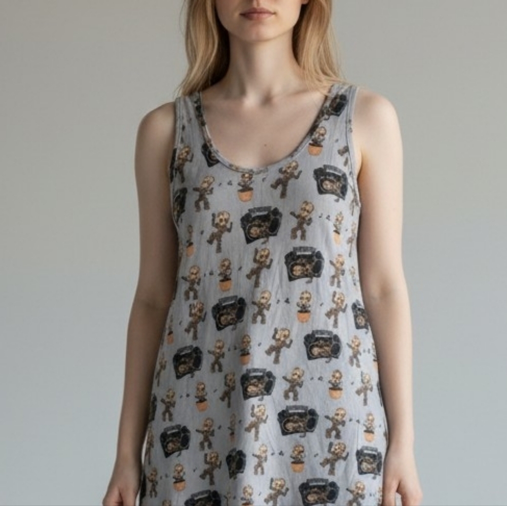 Nwot! Marvel x MeUndies slit sides modal tank dress groot print